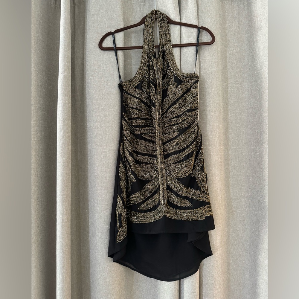 Marciano asymmetric zebra pattern sequined dress